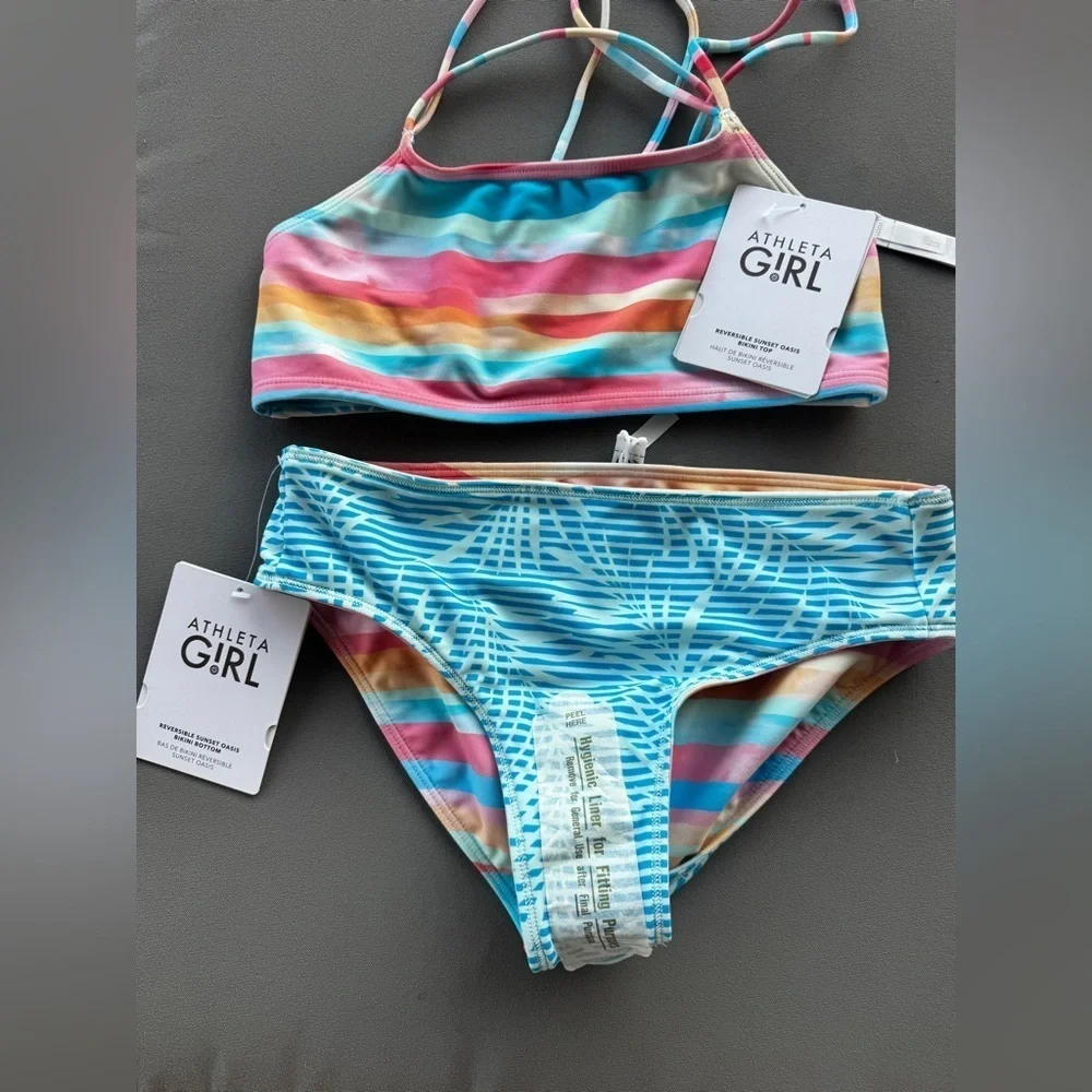 Athleta Girl Reversible Sunset Oasis Bikini and Top Size XL /14